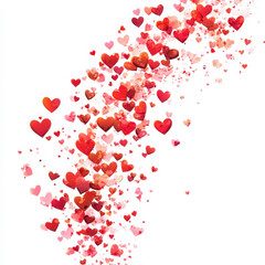 A transparent confetti heart png, scattered hearts in soft gradients, celebratory style, isolated on white background