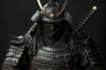Dark and brooding samurai warrior shrouded in gloom.