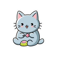 cute cat with ice cream and candies vector illustration design