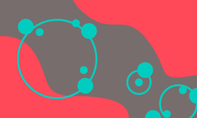 Abstract gray background, with blue circle motif and red wave motif