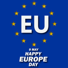 Europe Day is celebrated every year on May 9 to celebrate peace and unity throughout Europe. Vector illustration.  Paper Art and Paper Cut Out Concept.