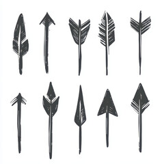Quirky handwritten arrow illustrations, irregular and fun strokes, creative art style, isolated on white background