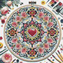 Beautiful-Flower Cross Stitch Pattern vector illustration 03