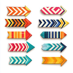 Striped arrow buttons vector, bold and vibrant with layered textures, digital art, isolated on white background