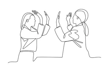 One single line drawing group of Team effort wins. Trendy teamwork concept continuous line draw design vector illustration