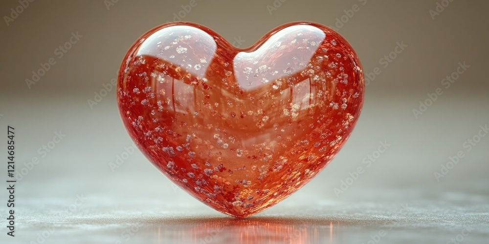 Poster a red heart-shaped object sits on top of a table, perfect for various uses