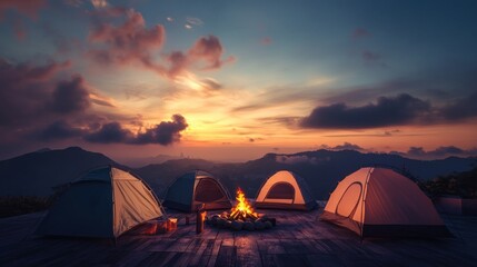 Sunset camping on mountaintop deck