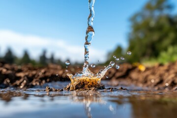 Water splashes erupt from the ground, showcasing an interplay of elements, energy, and fluid motion that captures the viewer's imagination and evokes a sense of life.