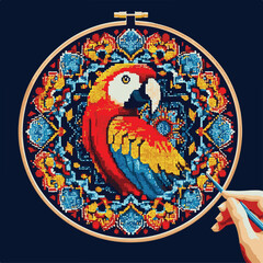 Naklejka premium Beautiful-parrot Cross Stitch Pattern vector illustration 07