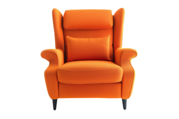 A pink and white chair with a white cushion. on transparent background.