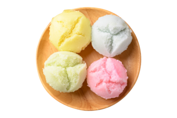 Thai Dessert, Steamed cupcake (Khanom Pui Fai) on wooden plate, Top view