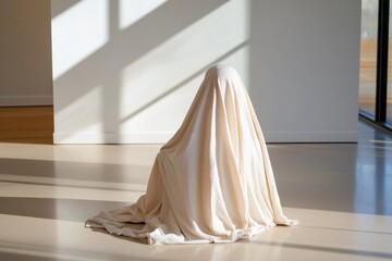 A tranquil image displaying softly draped fabric that casts gentle shadows, creating a serene atmosphere that elicits calming feelings in a minimalist environment.