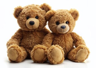 Obraz premium Adorable Brown Teddy Bear Couple on White Background - Perfect for Valentine's Day or Anniversary Cards