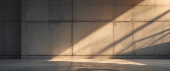Concrete wall and floor with sunlight creating a dramatic and moody atmosphere.