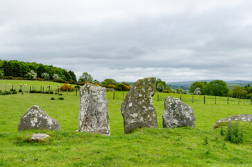Naklejka premium Beltany stone circle, an impressive Bronze Age ritual site located to the south of Raphoe town, County Donegal, Ireland.