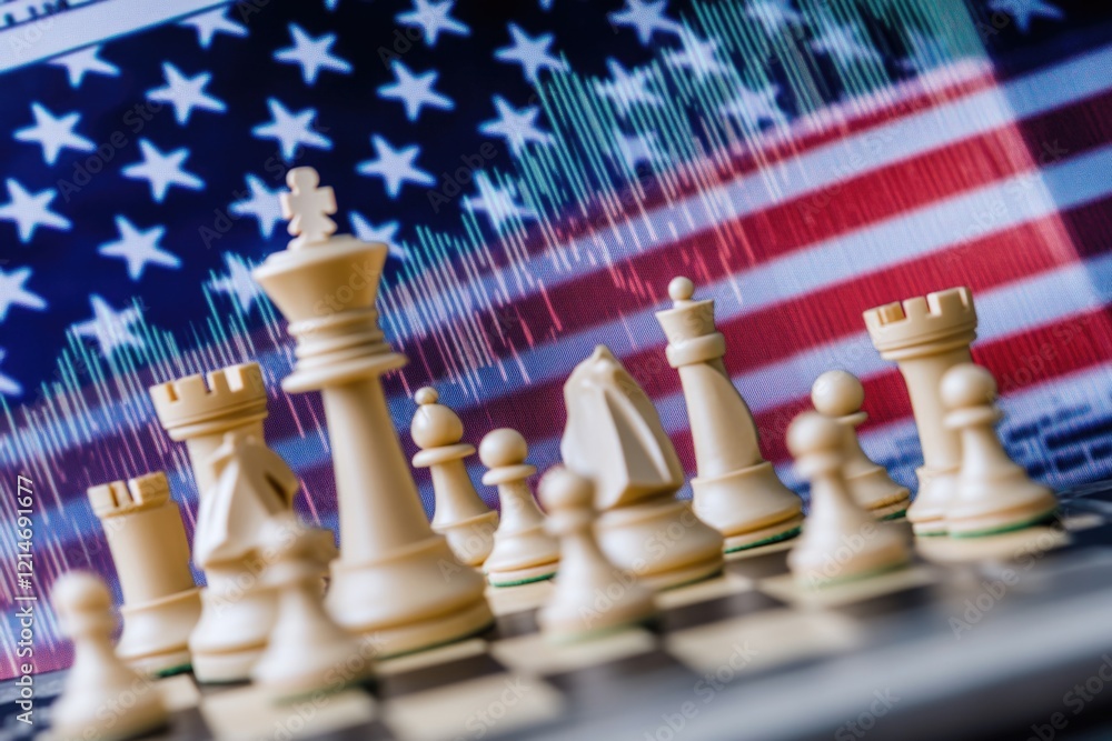 Poster close-up view of a chessboard with chess pieces, ideal for use in articles about strategy or games