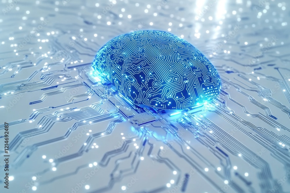 Poster a close-up shot of a computer circuit board featuring a blue sphere component