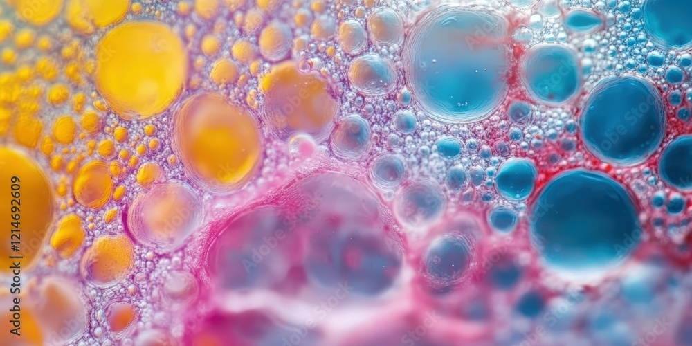 Poster close-up exploration of colorful bubbles in vivid macro photography, featuring a mesmerizing array o