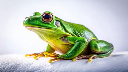 Obraz premium Surreal Green Frog on White: Whimsical Amphibian Photography