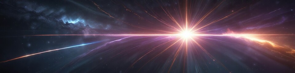 Cosmic rays and starlight creating an abstract lens flare effect in the atmosphere, stellar, plasma, ray of light