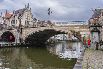 Obraz premium The City Center Of Ghent, Belgium, With the old Architecture.