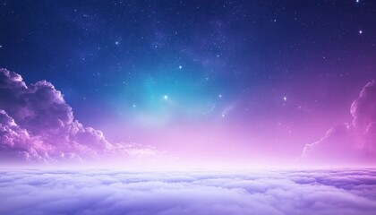 Fototapeta premium Dreamlike Nightscape Above a Sea of Clouds with Glowing Stars and Pastel Hues