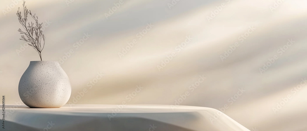 Poster Minimal ceramic vase on smooth table with soft light