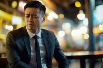 Fototapeta premium Man in suit and tie working at a table, possibly preparing for meeting or presentation