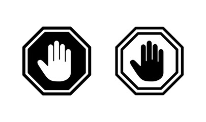 Stop icon logo design. stop road sign. hand stop sign and symbol. Do not enter stop red sign with hand