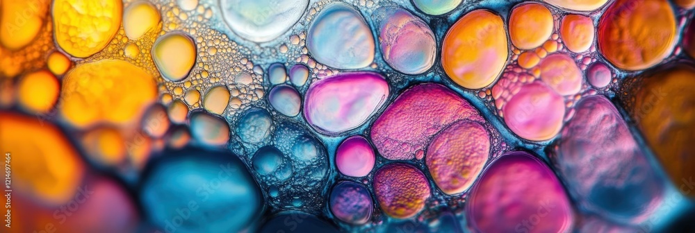 Poster colorful abstract bubbles and droplets in vivid tones with a macro perspective of unique textures an