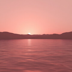 Fototapeta premium soft-focus image of a burgundy sunset sky over a calm body of water, creating a tranquil, serene scene 