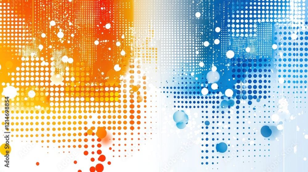 Poster dynamic abstract background with warm and cool color palette and halftone texture