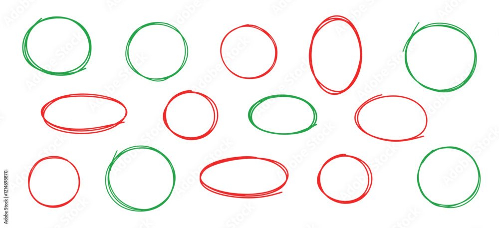 Aufkleber hand drawn doodle circle and oval highlight set. vector marker circular lines, collection sketch cir