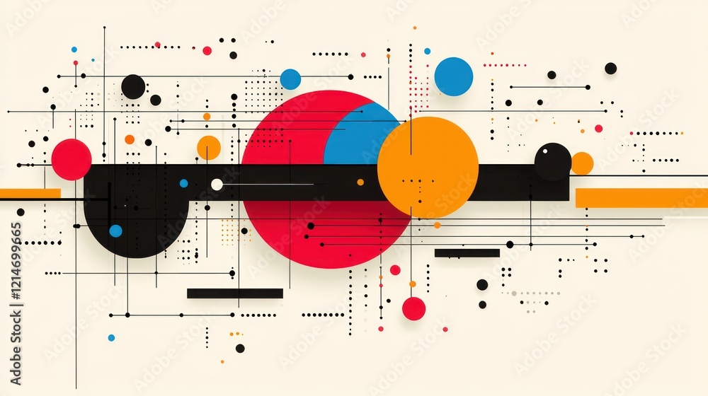 Poster dynamic abstract composition with overlapping circles and lines