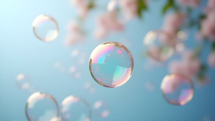 Blowing bubbles with iridescent surfaces caught in mid-motion