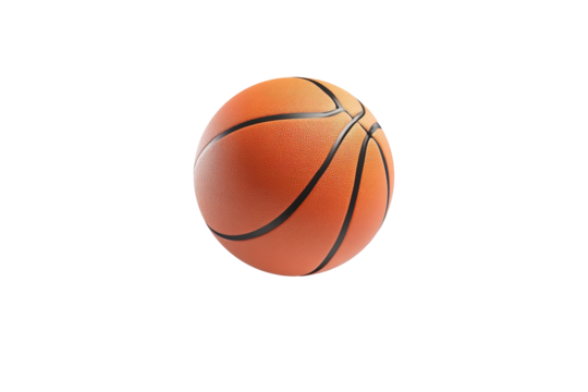 A basketball is shown in a close up. on transparent background.