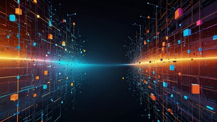Modern digital abstract 3D background. Can be used in the description of network abilities, technological processes, digital storages, science, education, etc.