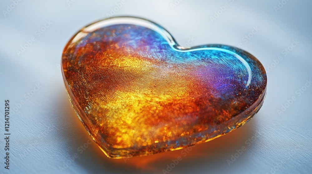 Poster a glass heart-shaped object sits on a white surface, ready for use in various designs and compositio