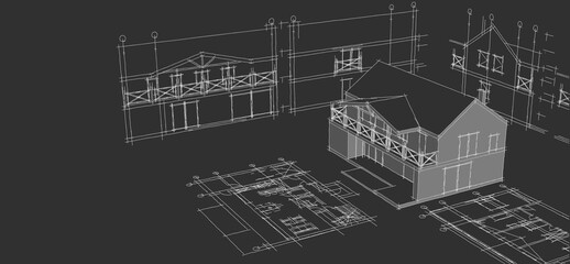  house architectural project sketch 3d illustration