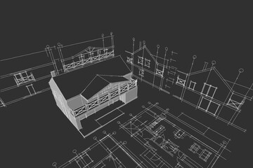  house architectural project sketch 3d illustration