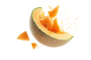 A slice of cantaloupe with a few pieces missing. ,on transparent background.