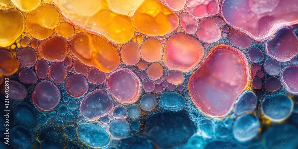 Poster colorful abstract macro view of oil and water drops creating unique patterns and textures in vivid h