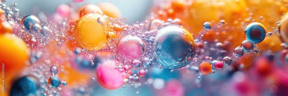 Poster colorful microbubble patterns in fluid dynamics captured with macro photography techniques for artis