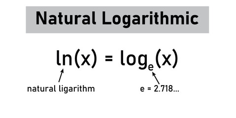 Natural logarithmic function formula in mathematics. Logarithm with base e.