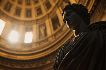A statue of a man in a modern or historic building setting
