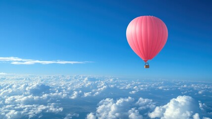 Fototapeta premium Pink hot air balloon soaring above clouds, freedom, travel