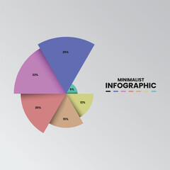 Professional business infographic template with 6 percentage charts, colorfully isolated on a clean background