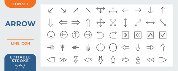 Arrow line icon set, editable icons collection.