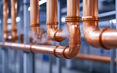 Close-up of copper pipes and rings.