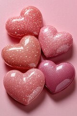 Fototapeta premium A collection of pink hearts resting on a pink background